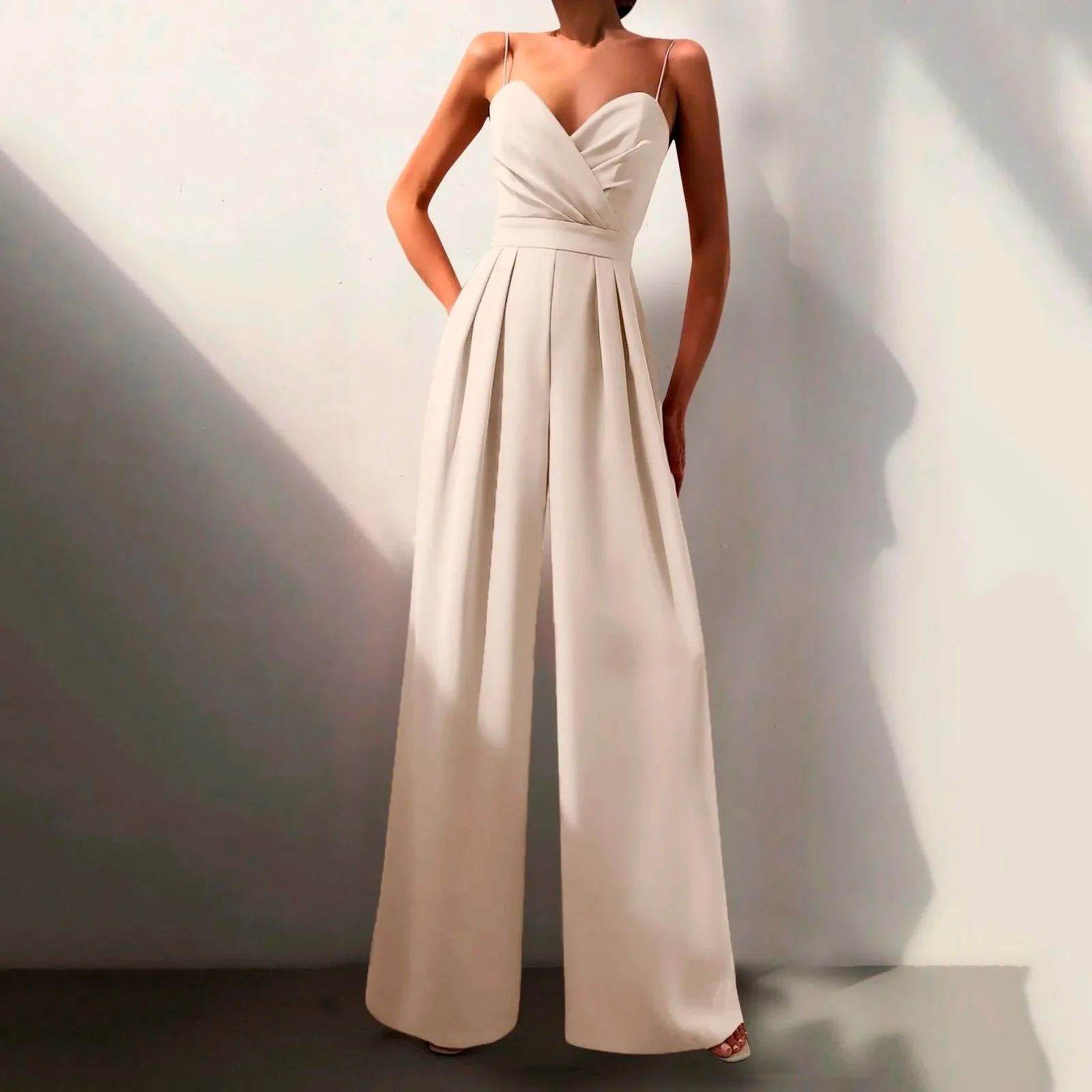 Women��s Elegant Wide Leg Jumpsuit Sweetheart Neck Spaghetti Strap Style