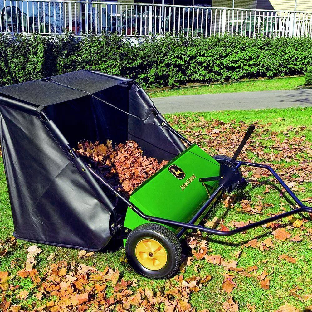 John Deere 42″ trailed lawn sweeper, 24 cubic foot capacity, adjustable brushes