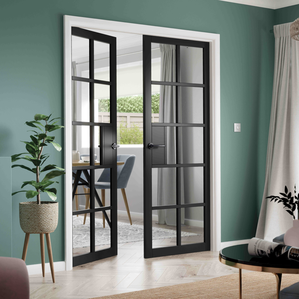 J B Kind Plaza Black Clear Glazed Internal Door