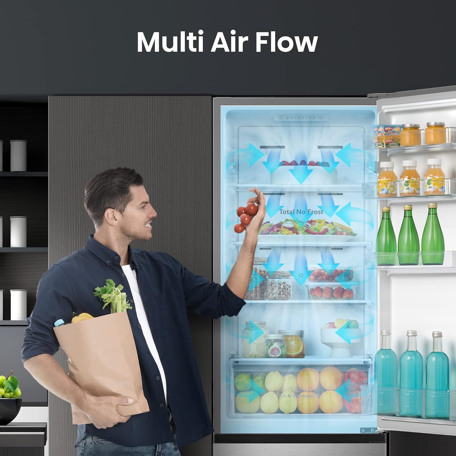 Hisense RB329N4ACE Frigorifero Combinato a libera installazione, Total No frost con ventilazione multiflow, Inox Look, Altezza 180 cm, capacità netta 255 L