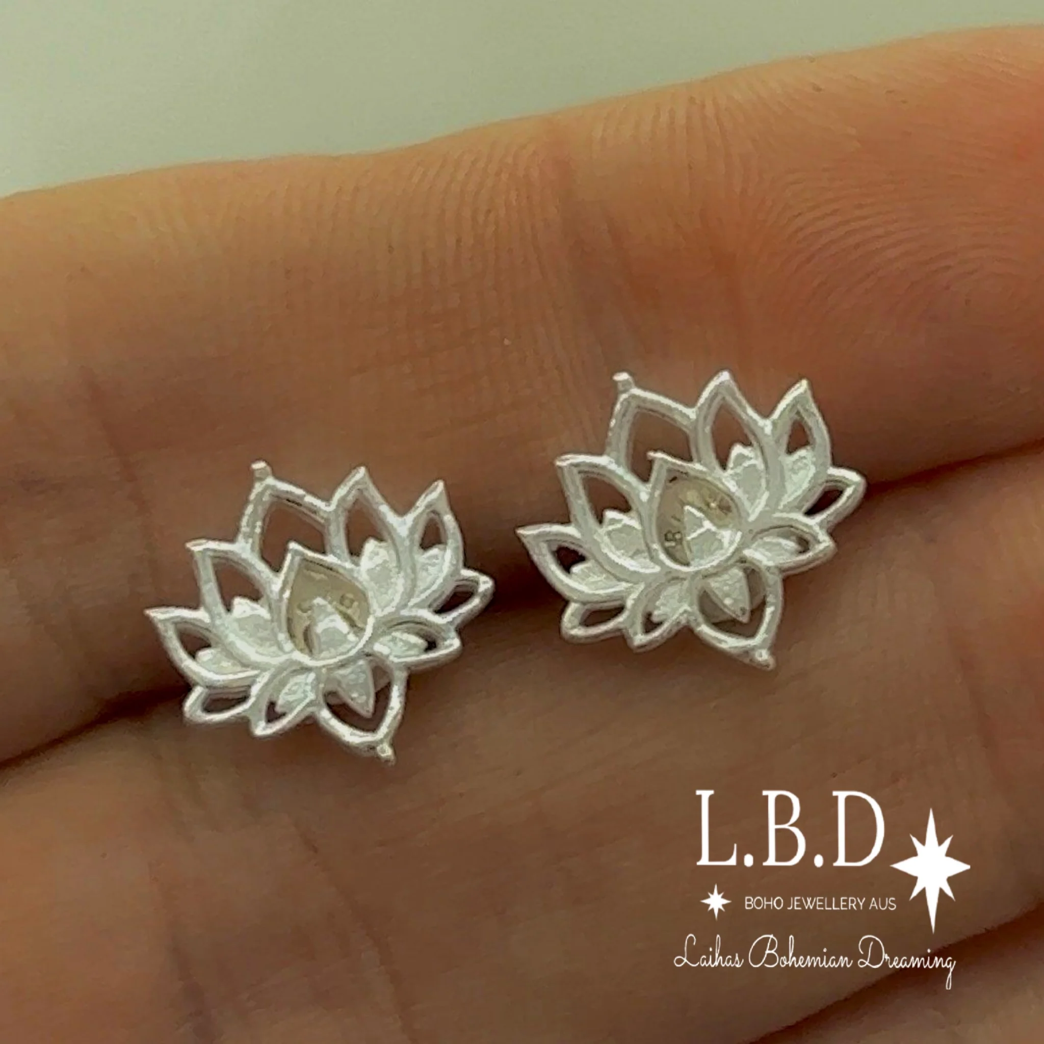 LAIHAS Boho Chic Lotus Flower Studs -Sterling Silver
