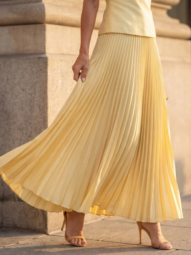 Women��s Two-Piece Set Structured Bodice with Pleated Full-Length Skirt