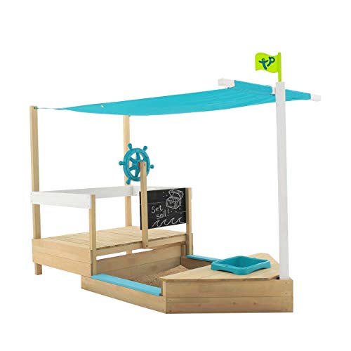 TP Toys Ahoy Barca Sandpit | 2 modalità di Gioco | per Bambini dai 2 Anni Legno da Giardino e all'aperto | con Copertura Ombra | Contenitore per Giocattoli Nascosto, Colore, 123 x 38 x 18 cm, TP619 : Amazon.it: Giochi e giocattoli