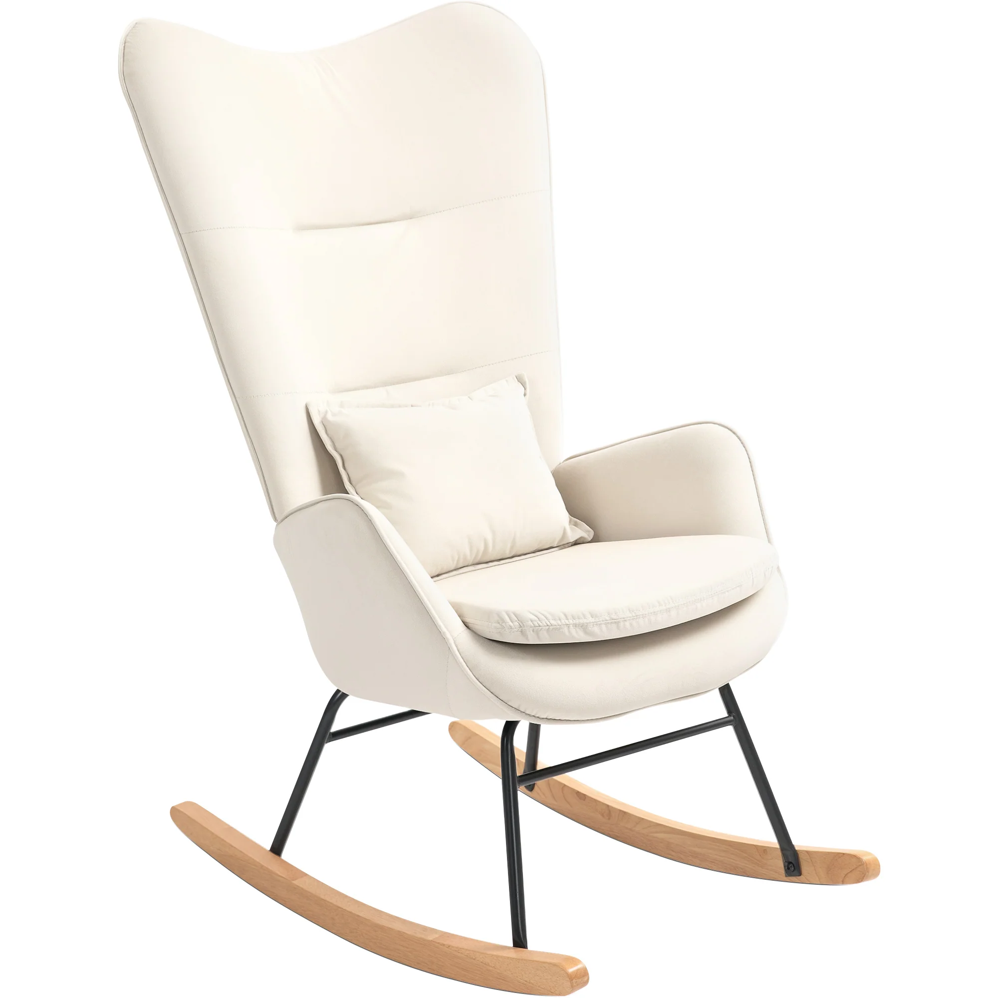 HOMCOM Schommelstoel in Samt-uitstraling met Lendenkussen, tot 120 kg, 67 x 85 x 112 cm, Crèmewit