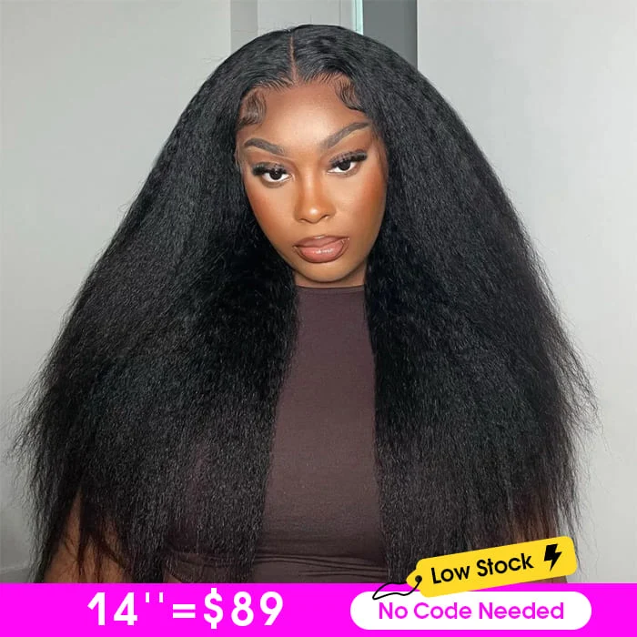 Clearance Kinky Straight 13x4 HD Transparent Lace Front Wig 180% Density Flash Sale