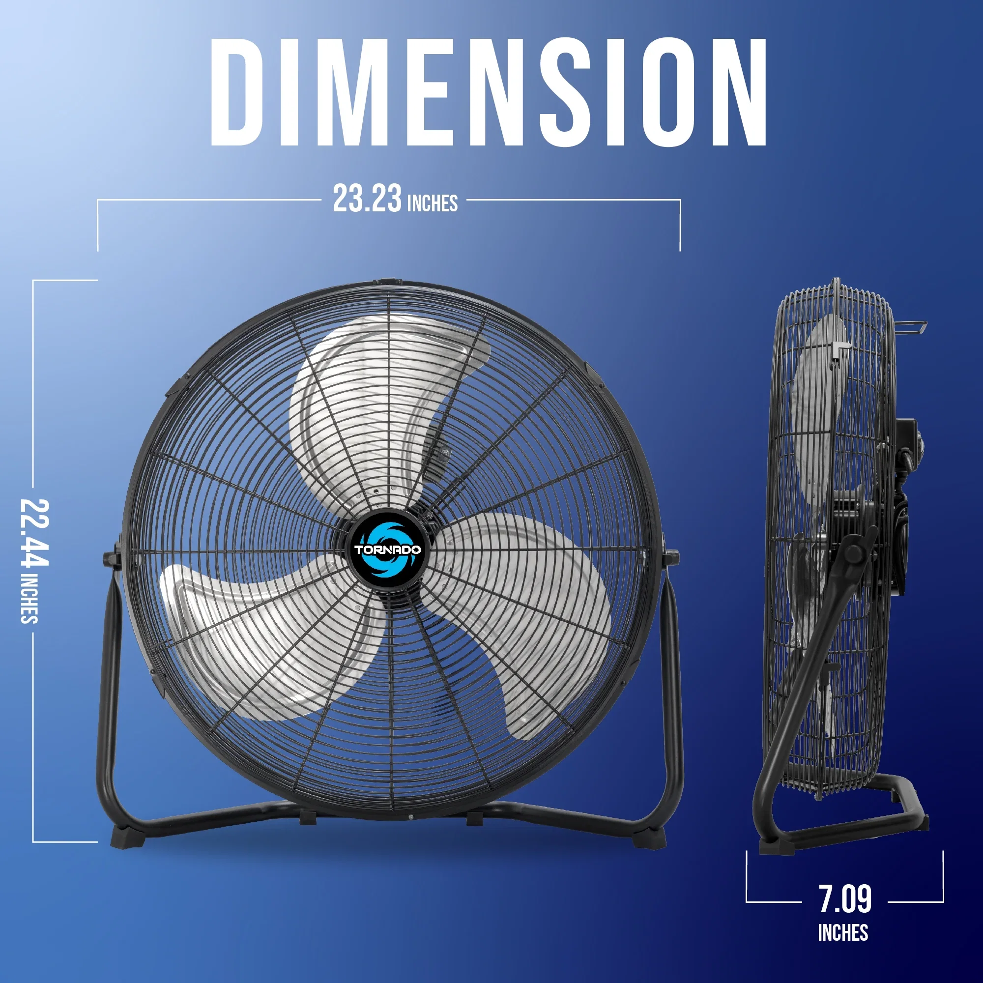 20 Inch High Velocity Metal Floor Fan, 3-Speed Powerful Cooling for Industrial, Commercial, and Home Spaces, 120��Tilt, 6.0 FT Cord - UL safety Listed, Black
