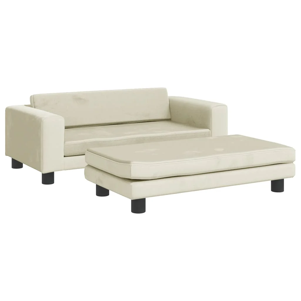 Divano per Bambini Crema in Velluto con Poggiapiedi 100x50x30 cm – Eleganza e Comfort