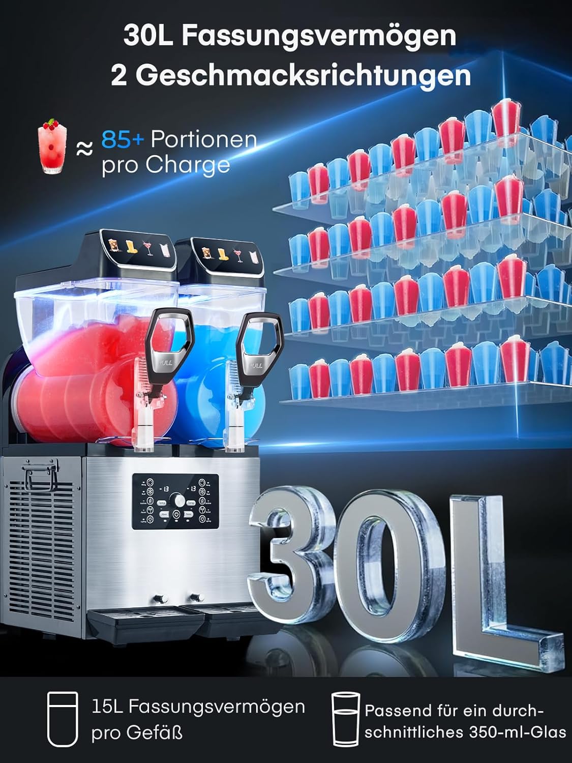 FOHERE Kommerzielle Slush Maschine, 30L Tanks Slush Eis Maschine,Unabhängige Tank Kontrolle, Slushie Maschine für Restaurants Café Bars Party