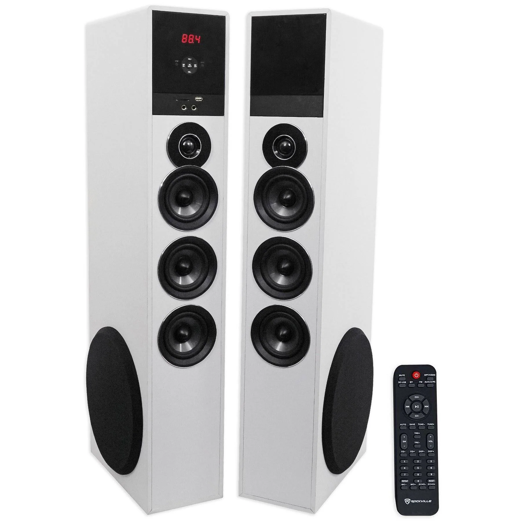 Rockville TM150W otthoni házimozi rendszer 10 hüvelykes mélysugárzóval, Bluetooth-szal és távirányítóval – fehér