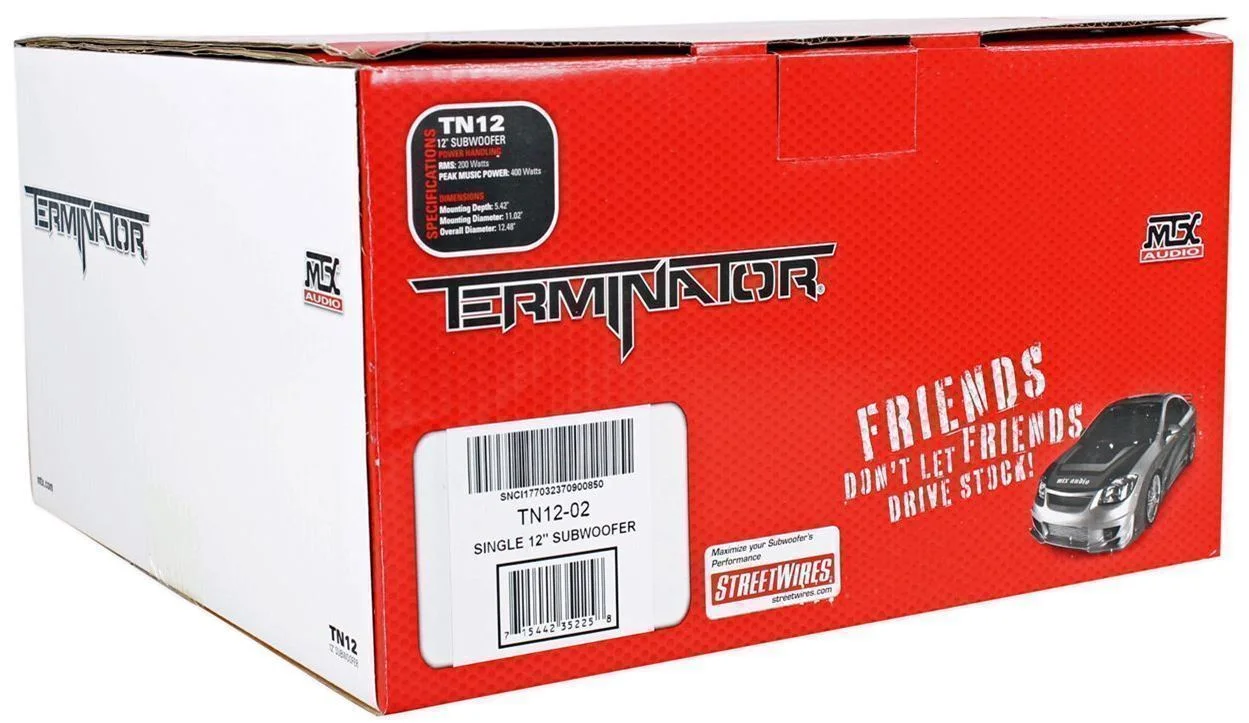 MTX Terminator TN12-02 12 inch Auto-Subwoofer, 400 Watt, met waterdichte behuizing