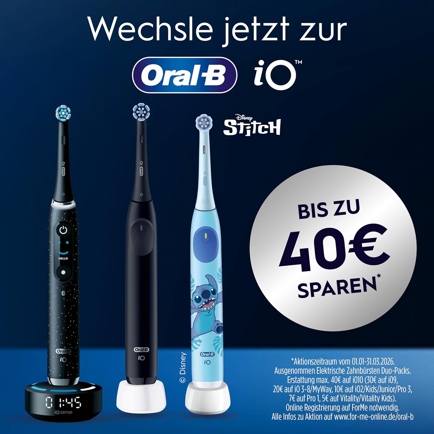 Oral-B iO Series 9 Elektrische Zahnbürste — Electric Toothbrush, Inkl. 1 Aufsteckbürste — 7 Modi für Zahnpflege, CHIP Testsieger (11/25), Designed by Braun, Dunkelblau