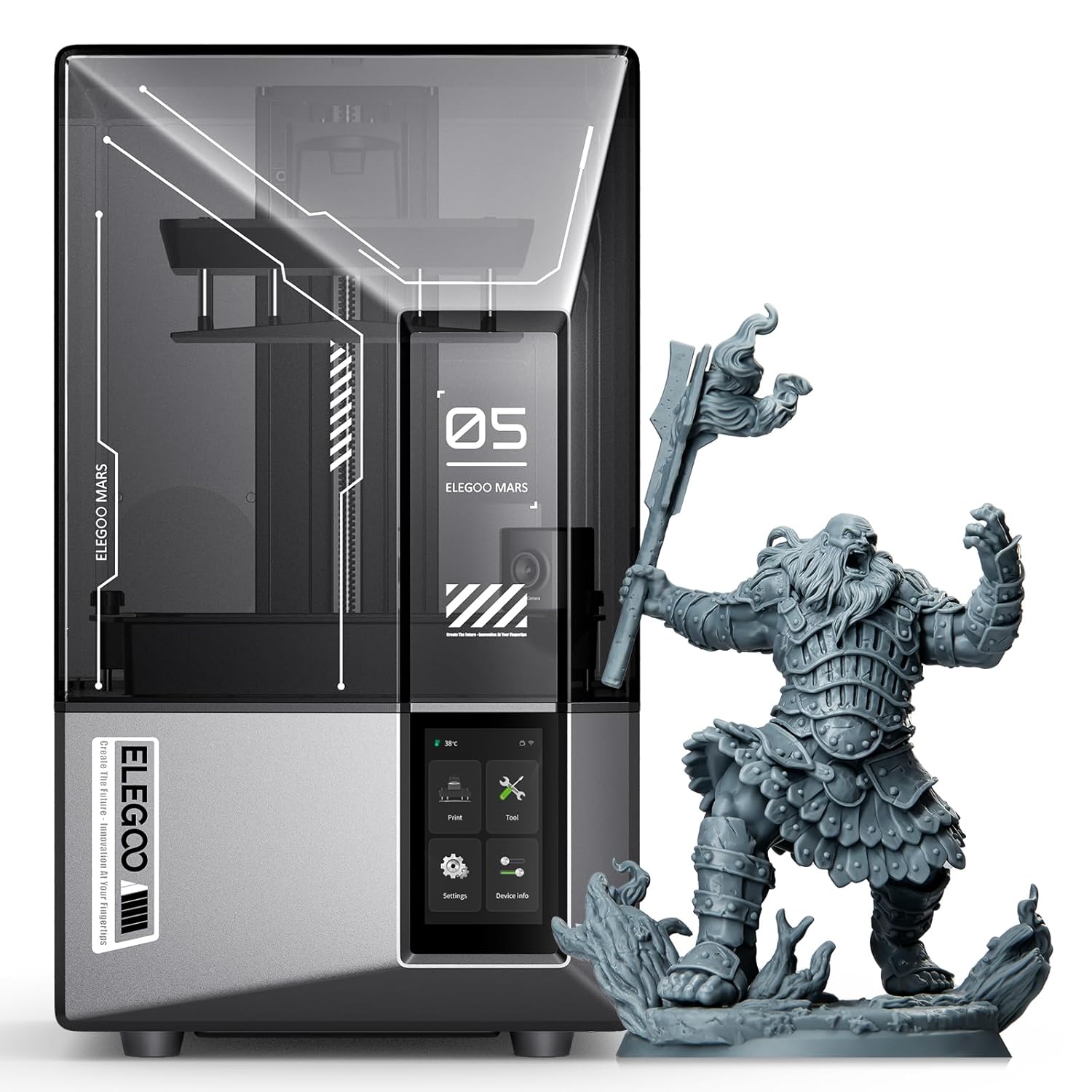 ELEGOO Mars 5 Ultra 9K Stampante 3D Resina,150 mm/h di Stampa ad Alta Velocità, Livellamento Automatico Intelligente, Rilevamento Intelligente, Trasferimento WiFi, 153,36 x 77,76 x 165 mm³