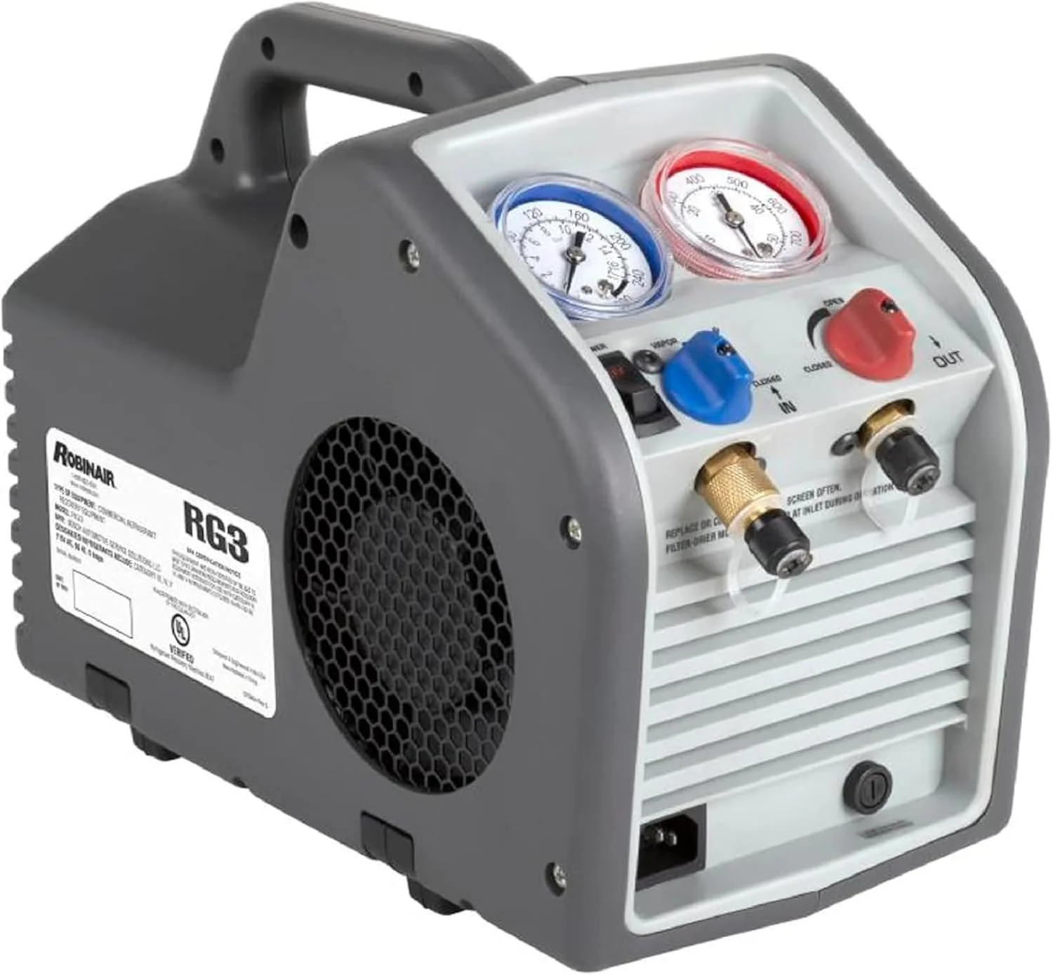 (Portable Refrigerant Recovery Machine – 115V, 60Hz, for Both Liquid and Vapor Refrigerant, White-Robinair