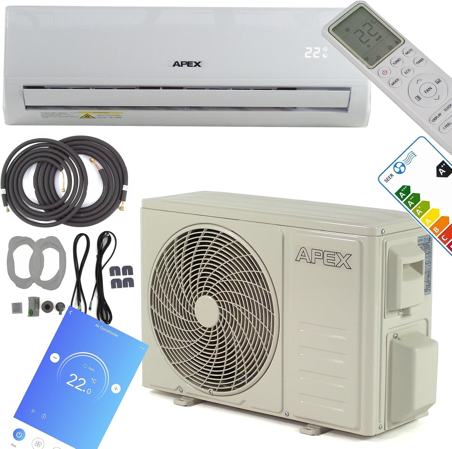 Split Klimaanlage Klimagerät 4in1 12000 BTU Heizfunktion Entfeuchter 3,4kW 56189