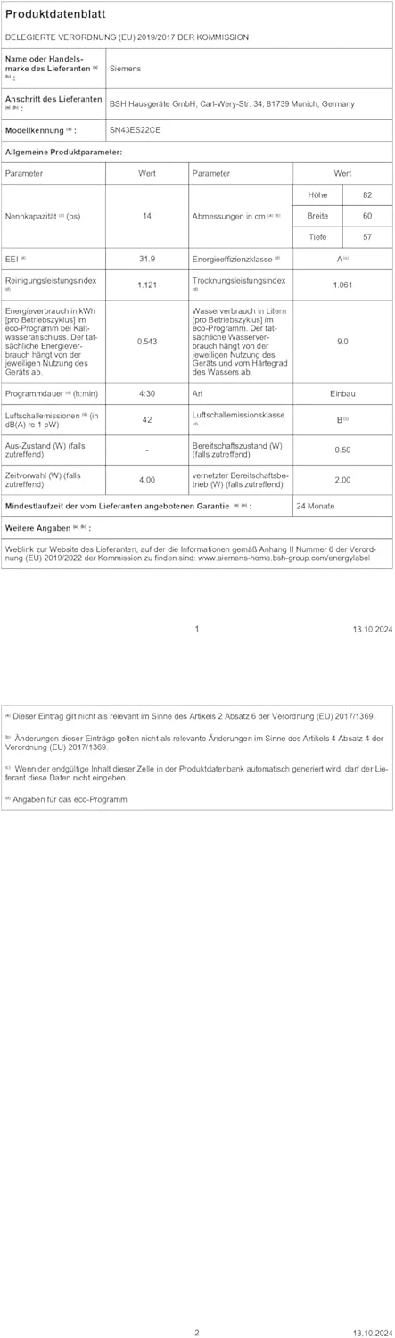 Siemens SN63EX14VE, iQ300 Smarter Geschirrspüler, Vollintegrierte Spülmaschine mit Besteckschublade, 60 cm, Auto Türöffnung dank autoOpen dry, Besonders leise durch iQdrive-Motor, infoLight aquaStop