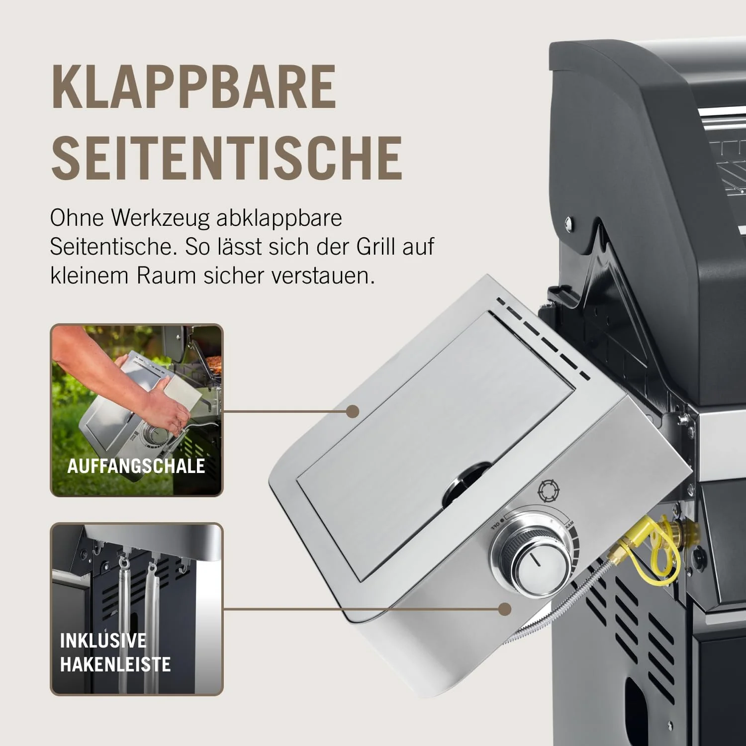 RÖSLE Elektrogrill BBQ-Portable Videro E2-P, tragbarer Tischgrill mit 2 Brennern, Warmhalterost und Deckel mit Glaseinsatz, pulverbeschichteter Stahl, schwarz/silbern