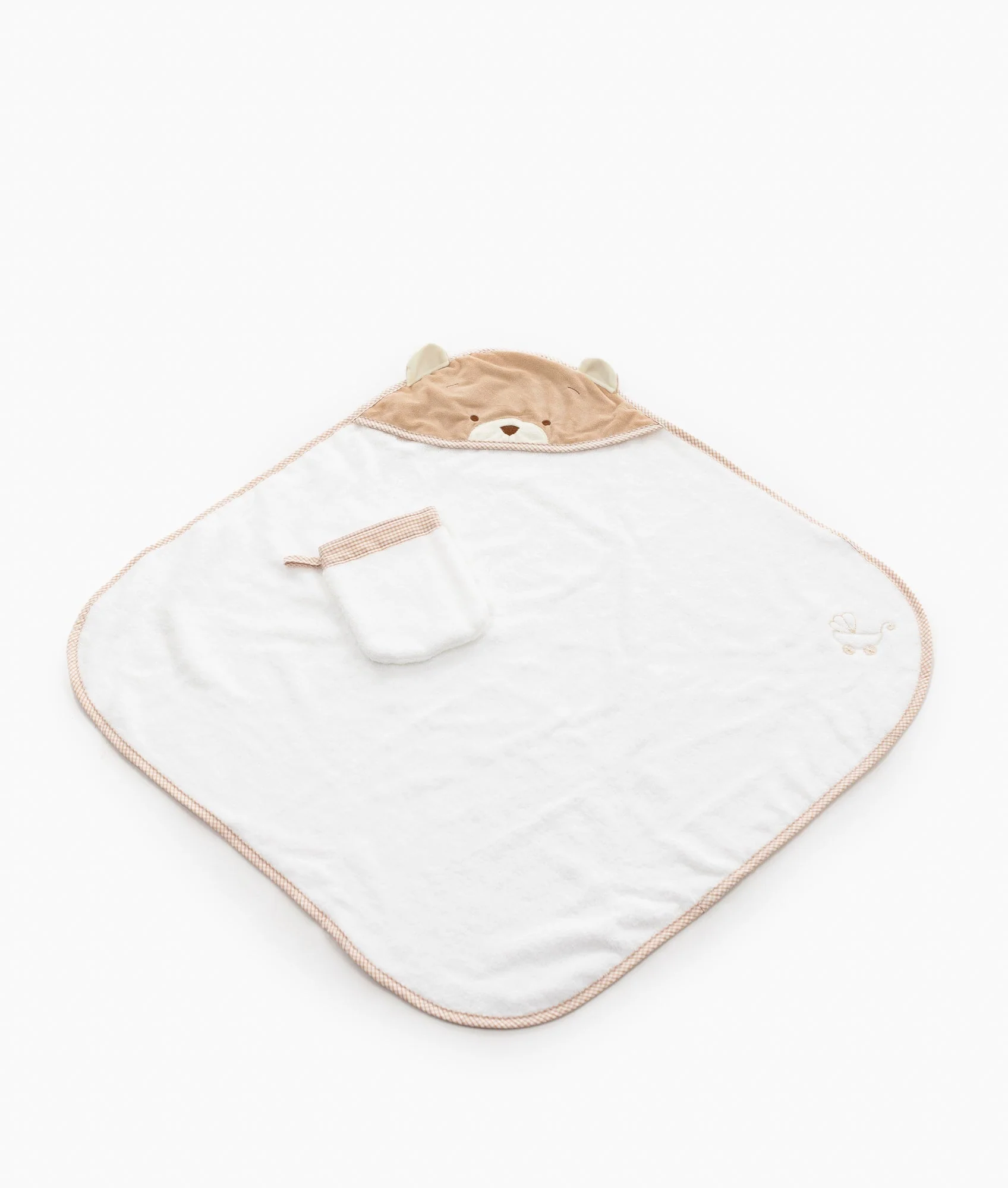 Bath Towel & Wash Mitt Set | White & Beige