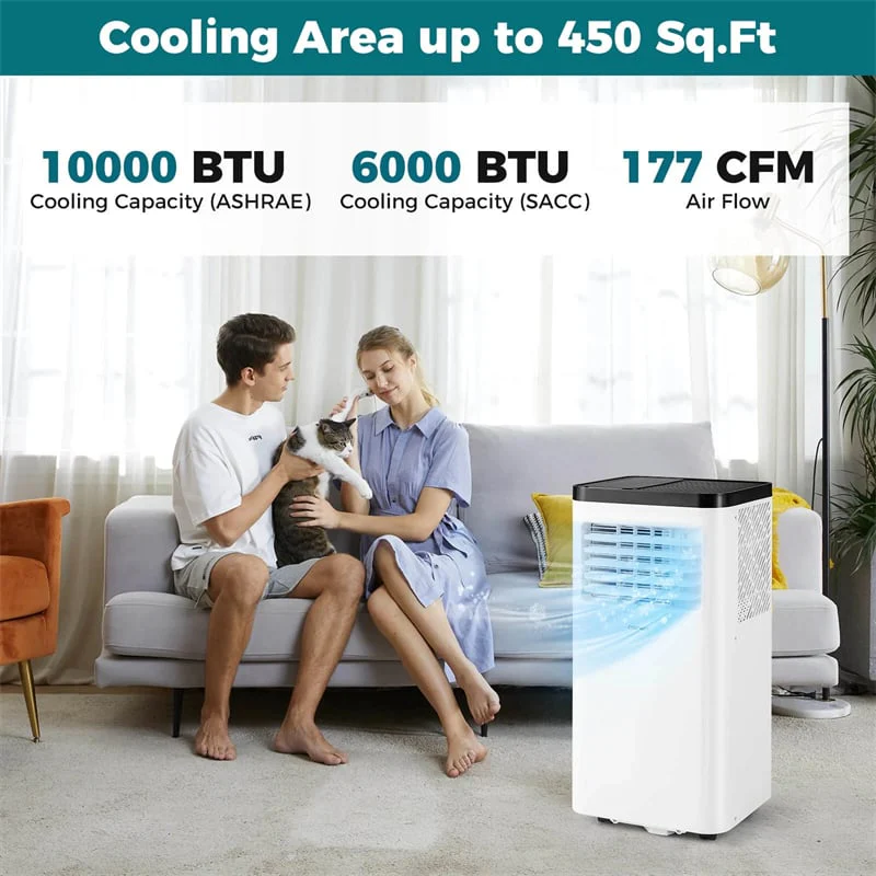 10000 BTU Portable Air Conditioner, 3-in-1 AC Unit, Fan & Dehumidifier with Sleep Mode, 24H Timer & Window Kit for Rooms up to 450 Sq. Ft