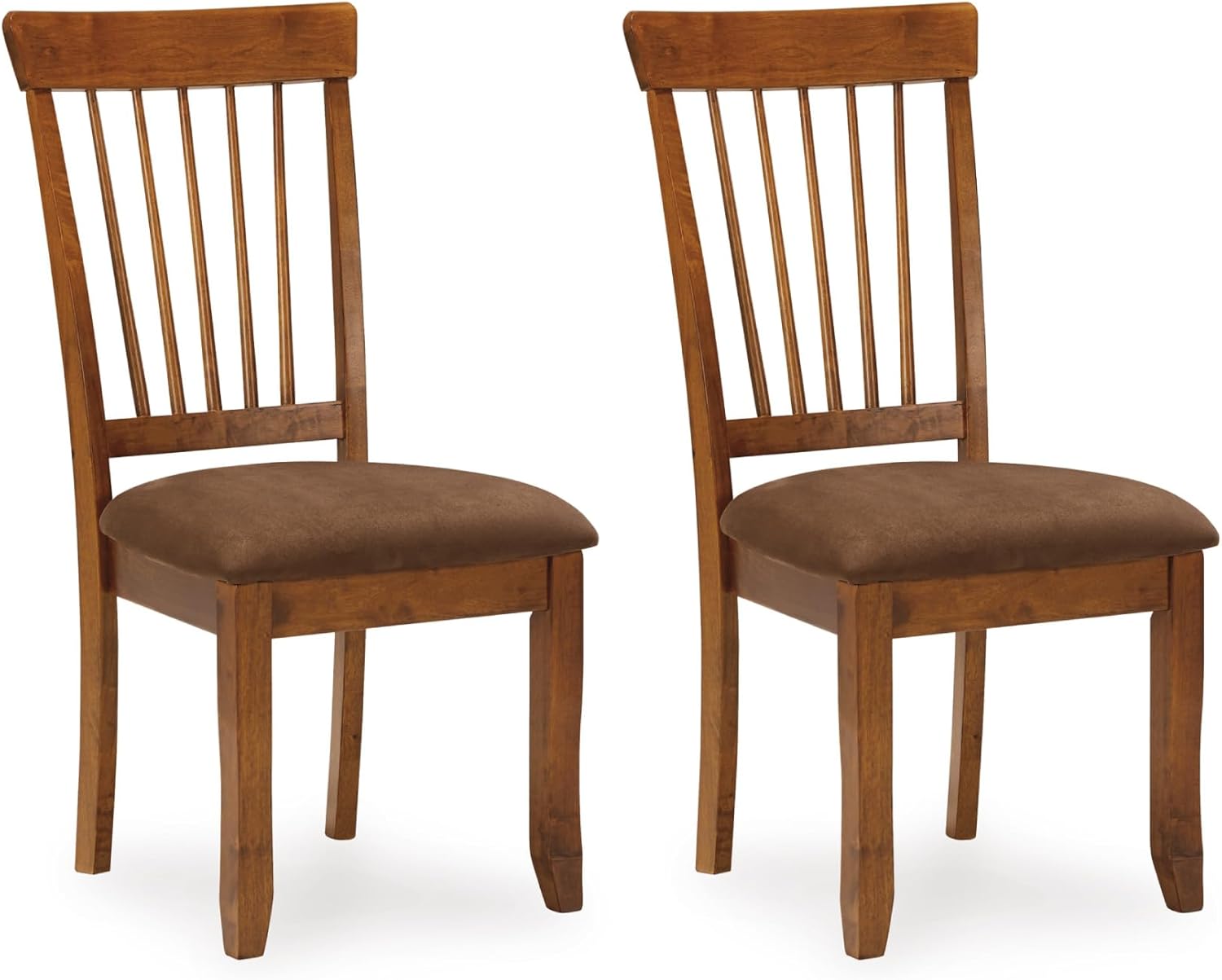 Signature Design by Ashley Berringer Dining Chairs Set of 2, Classic Wood Spindle-Back Design, Cushioned Microfiber Seat, Rustic Finish for Kitchen & Dining Room Chair, Walnut