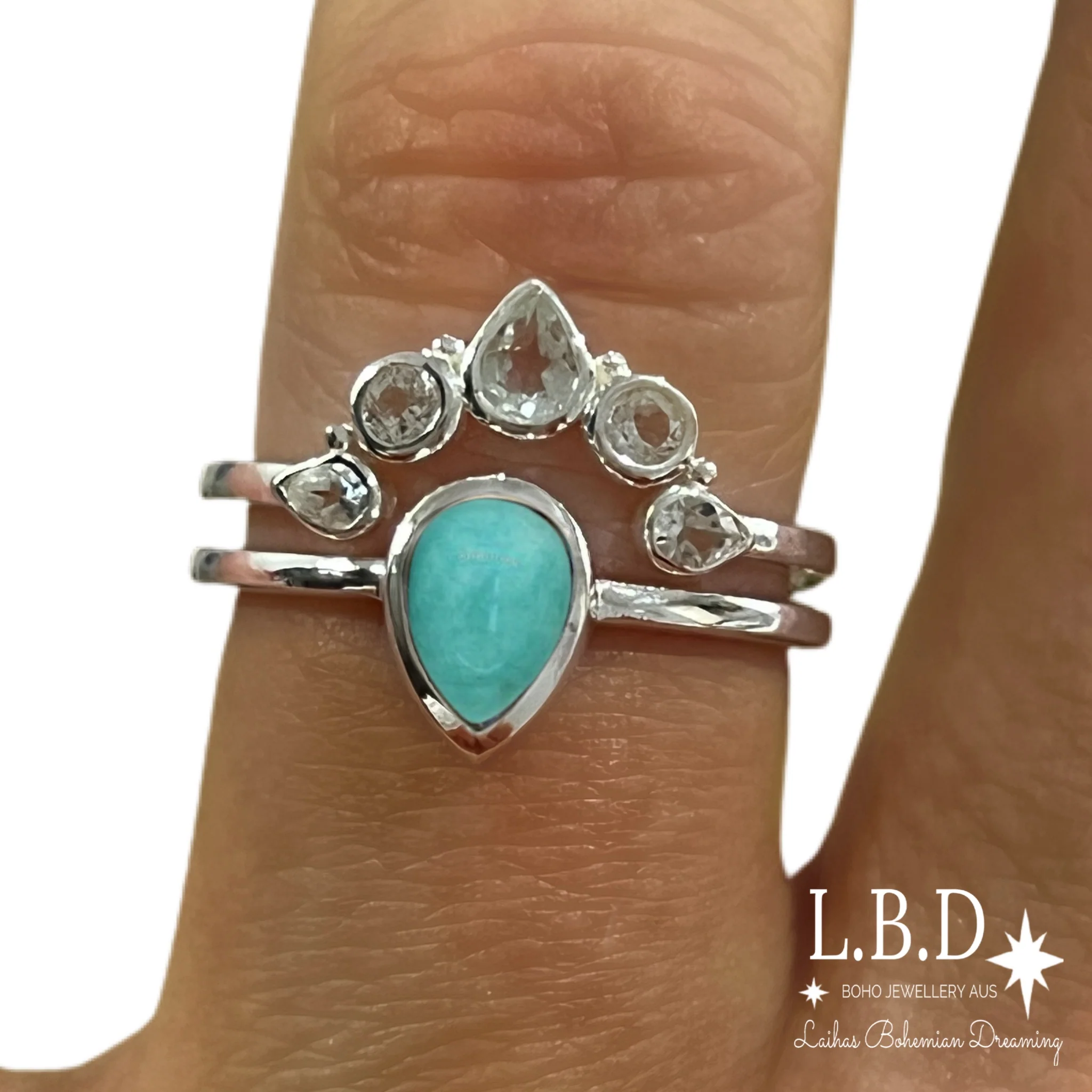 Laihas Queen Of Cups Topaz and Amazonite Ring Set