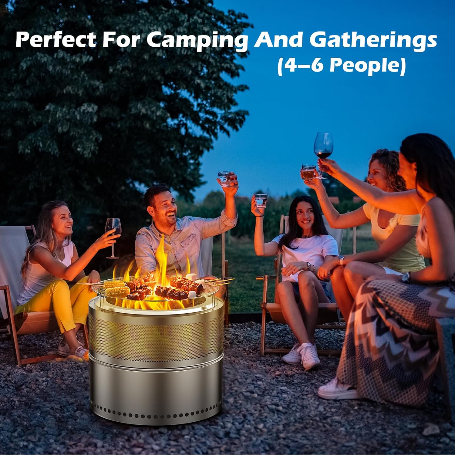 Smokeless Fire Pit Outdoor, 20 Inch Portable Stainless Steel Smokeless Firepit with Grill Grate, Ash Pan & Carry Bag, Low Smoke Wood Burning Fire Pits for Camping, RV, Patio, Compact Storage