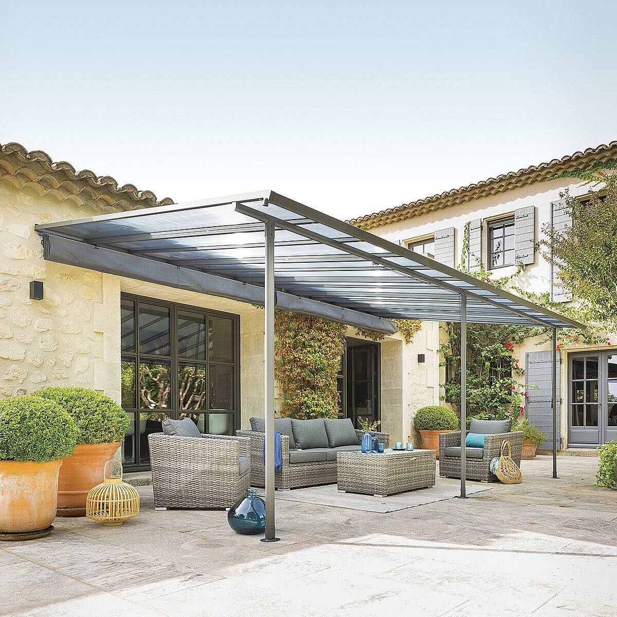 Pergola 6x3,5 m in alluminio e policarbonato grigio