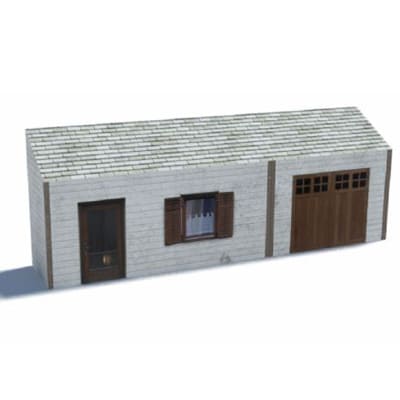 Background House (white, 1 level, 2 brown doors)