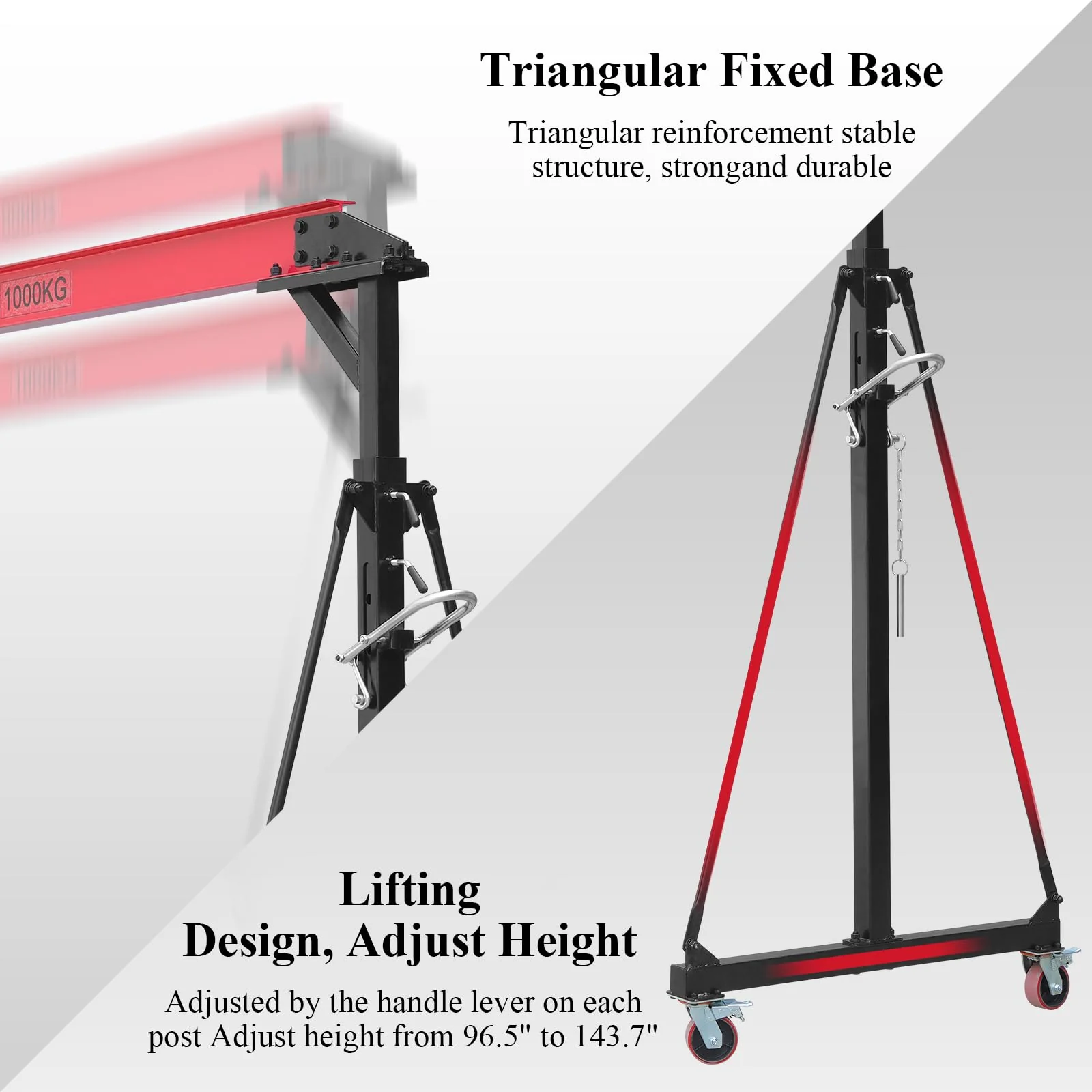 2025  1 Ton Adjustable Gantry Crane, 2200 lbs Capacity, Height Adjustable 96.5