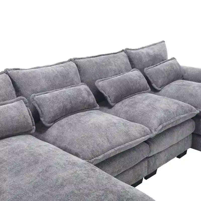 U-Shaped Chenille Sectional Sofa - Reversible Modular Seating