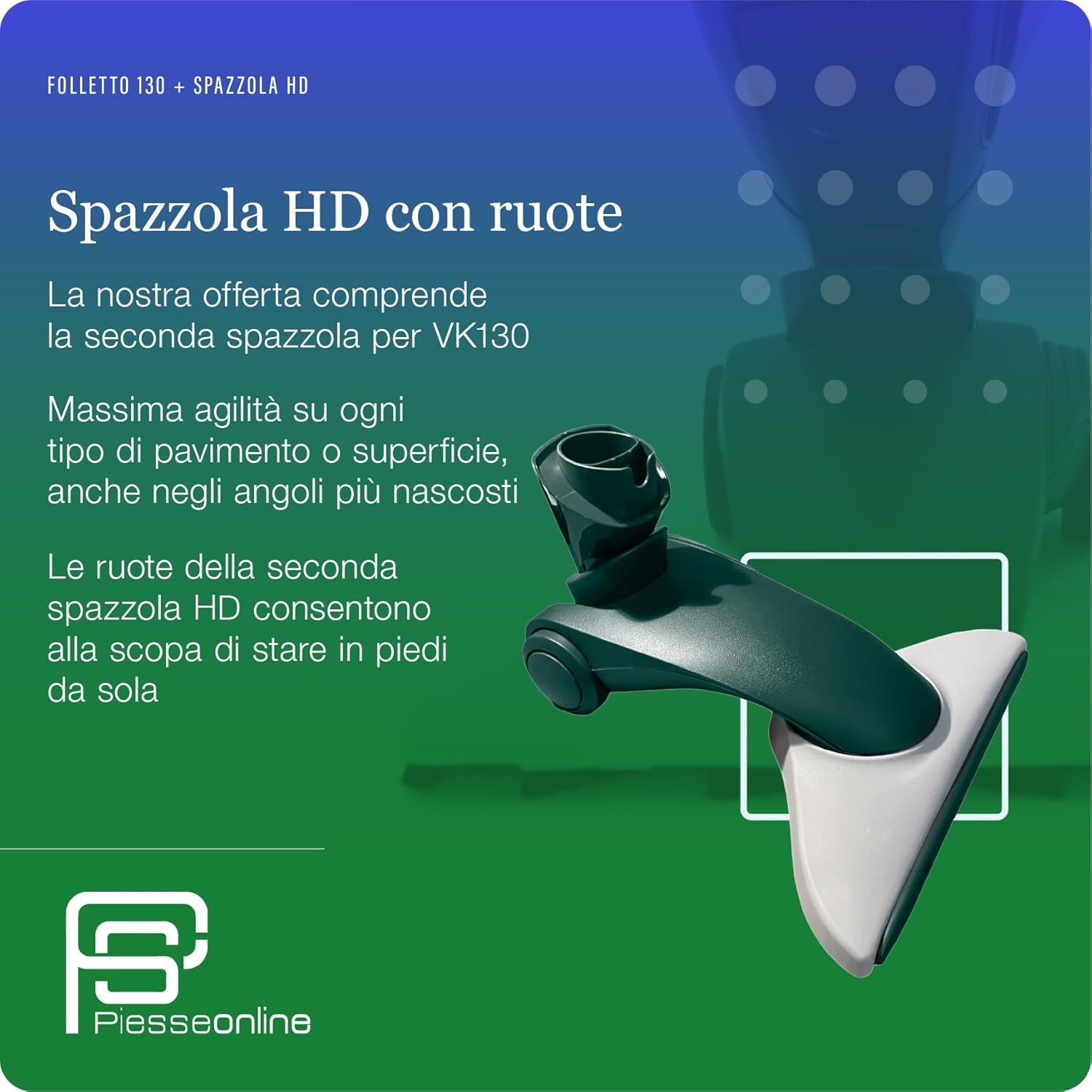 Aspirapolvere Folletto VK130 -REVISIONATA- + Spazzola HD CON RUOTE, Ideale Per Tutti i Pavimenti, Cavo Estraibile 7m, 3 Velocità, Filtro HEPA, Pronta all’Uso + 2 ANNI SACCHETTI + KIT TUBI