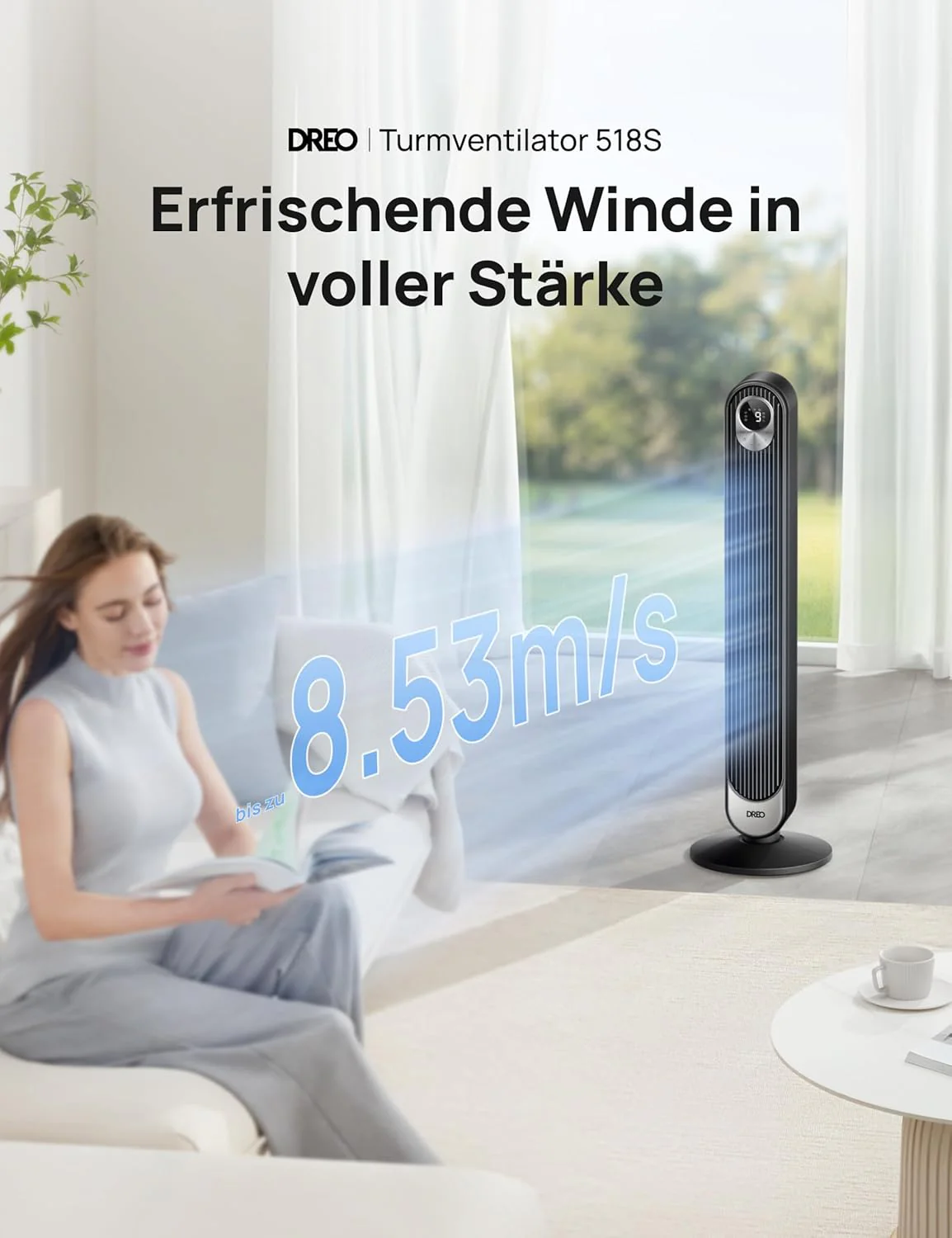 Dreo Smart 20dB DC motoros toronyventilátor, csendes, 11 méteres szélfúvással, távirányítóval, 9 fokozatú, 4 üzemmódú, 90°-ban oszcilláló állóventilátor hangvezérléssel hálószobába, 12 órás időzítővel