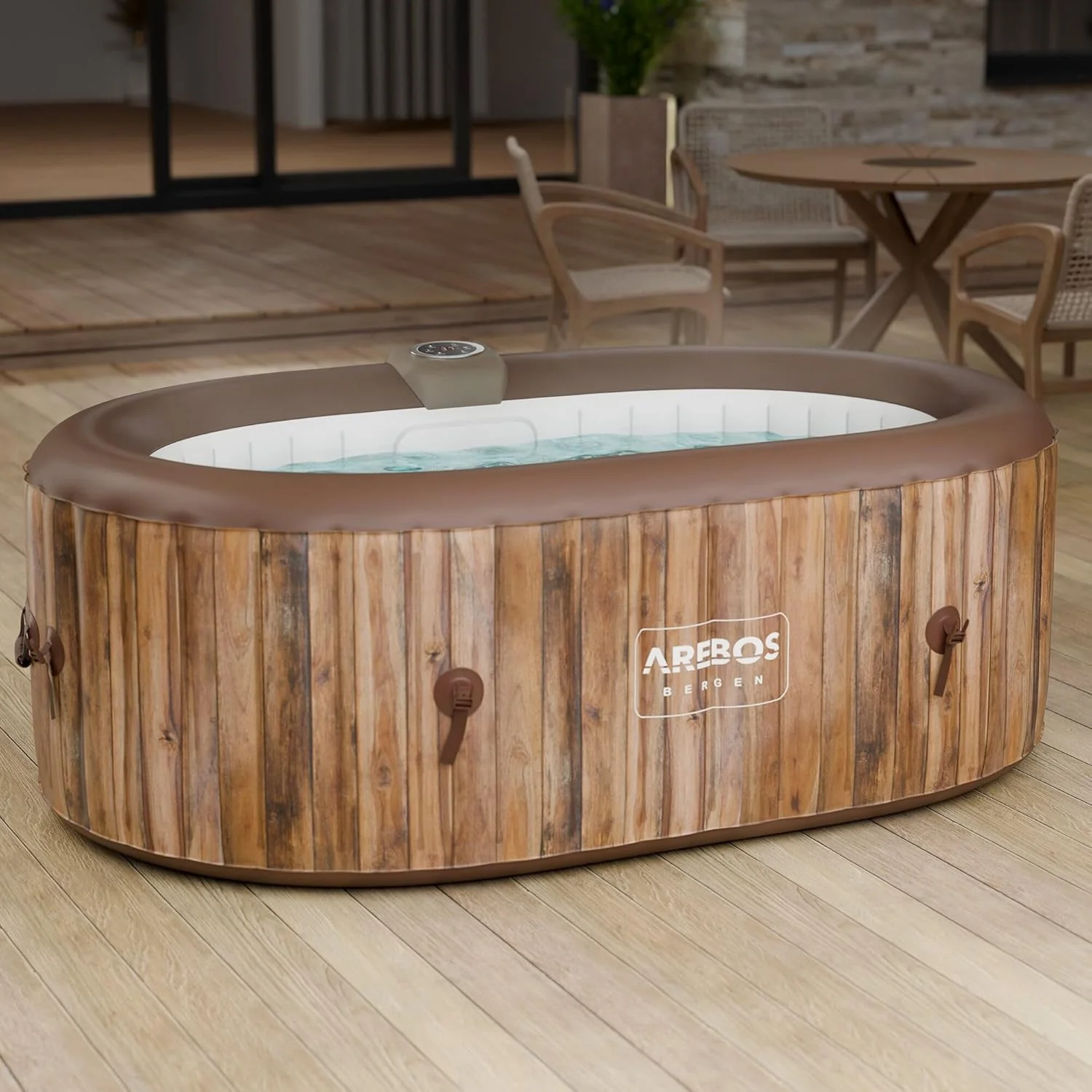 Arebos jakuzzi | Felfújható | Beltéri és kültéri | 190x120 cm ovális | 2 személyes | 90 masszázsfúvóka | Fűthető | 550 liter | Takaróval együtt | Pezsgőfürdő és wellness masszázs