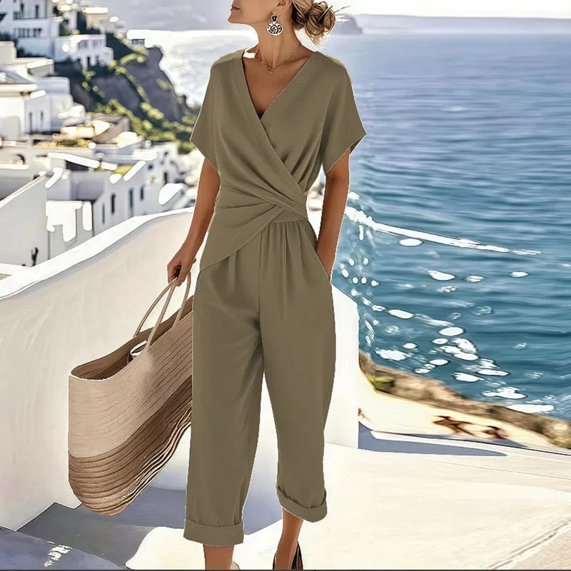 Women��s Casual V Neck Jumpsuit Relaxed Summer Style