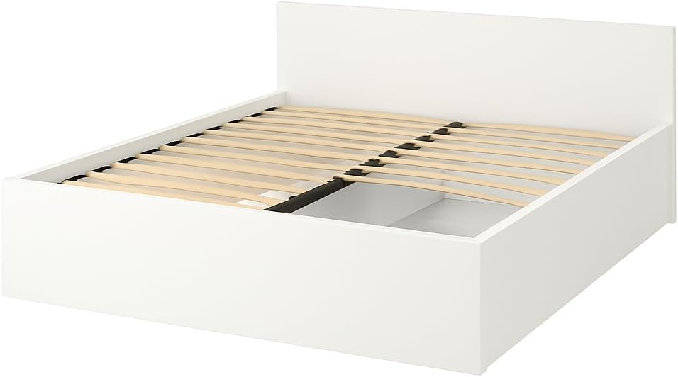 Doppelbett 120x200cm, Stauraumbett mit Bettkasten & Birkenholz Lattenrost, Robustes Bett mit Kopfteil, Bettgestell aus Schichtstoffplatte, ohne Matratze, Weiß