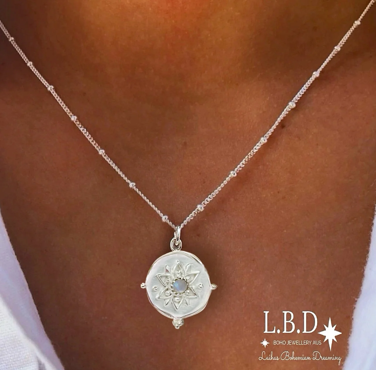 Laihas Vera May Sterling Silver Boho Necklace- Moonstone Necklace