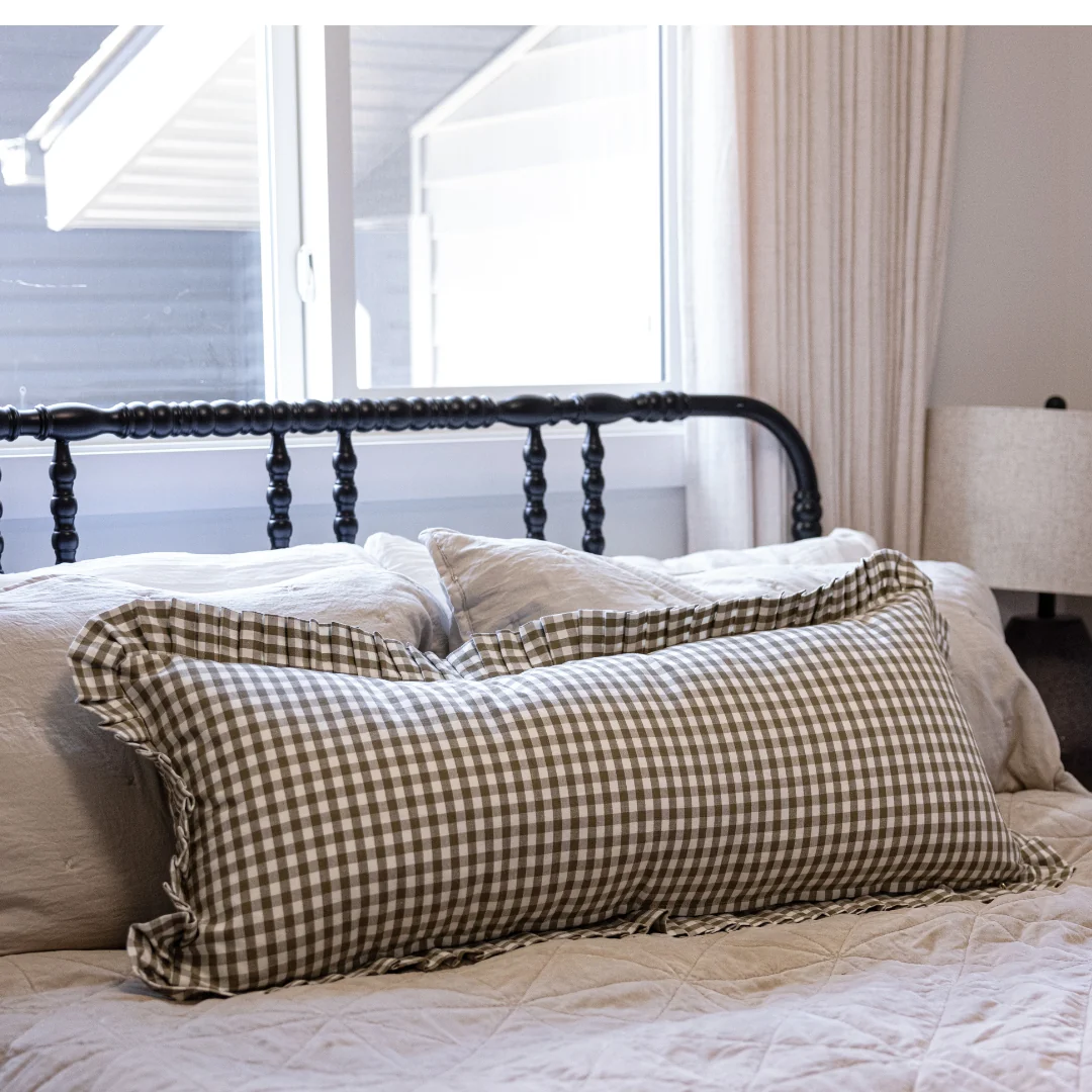Ruffle Bolster Cover Olive Gingham