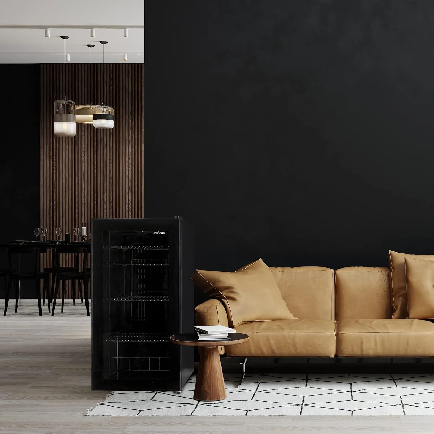 °CUBES Frigorifero per bevande 90L con porta in vetro e 4 ripiani regolabili | Frigorifero compatto per bottiglie, perfetto per casa, ufficio, feste e gastronomia | Elegante frigorifero con porta in vetro, nero