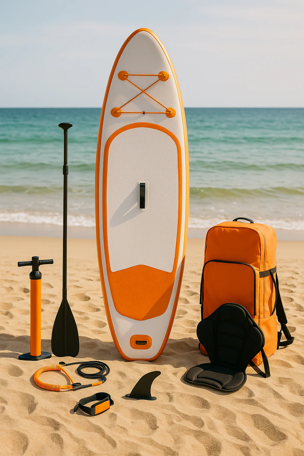Oppusteligt paddleboard til udendrssport, orange og hvid PVC, til strand/s/rejser, 3108215 cm cRCgwUo555AH