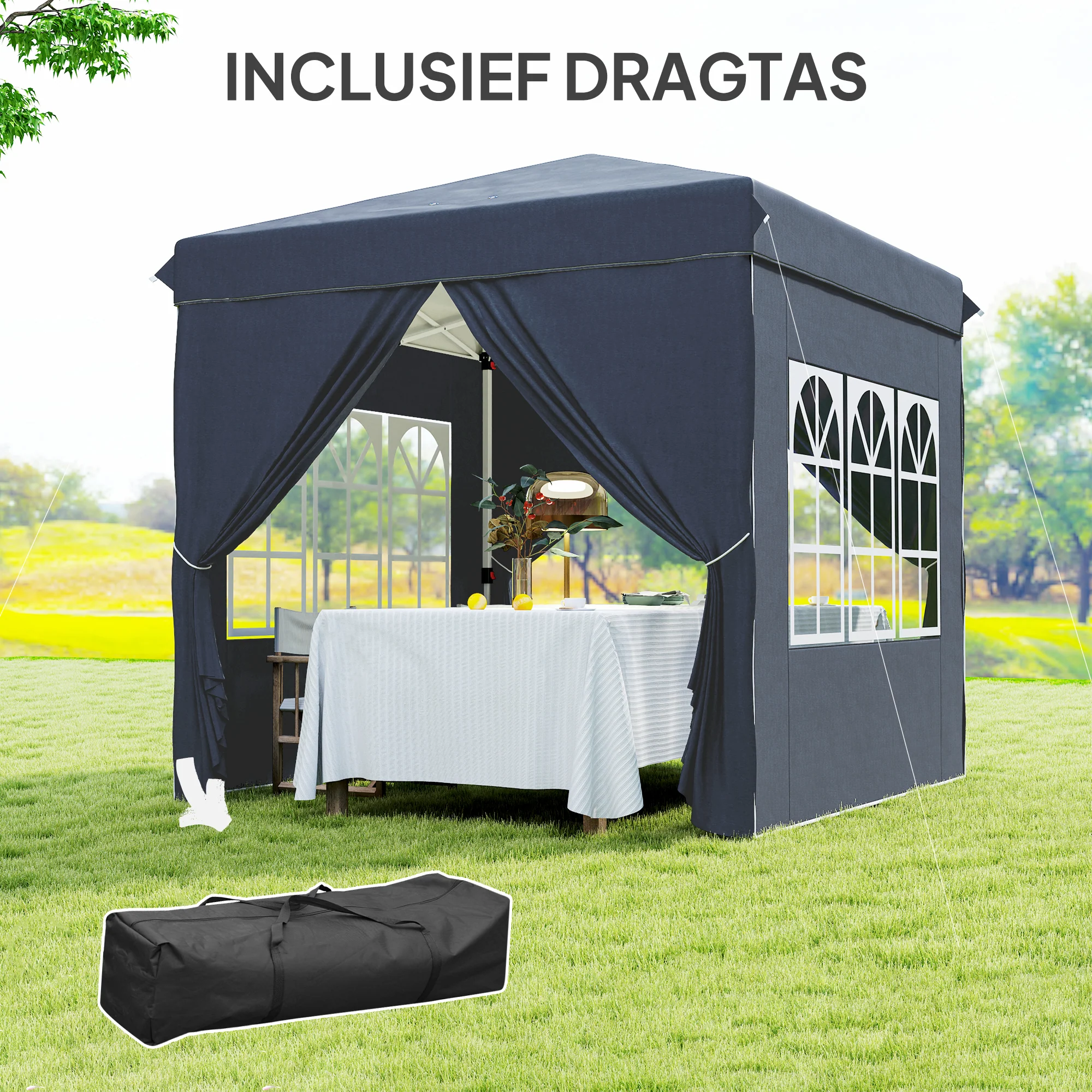 Outsunny 2,5 x 2,5 m Pop-up Paviljoen met Zijwanden en Draagtas, UPF50+ Hoogteverstelbaar Tuinpaviljoen, Donkerblauw