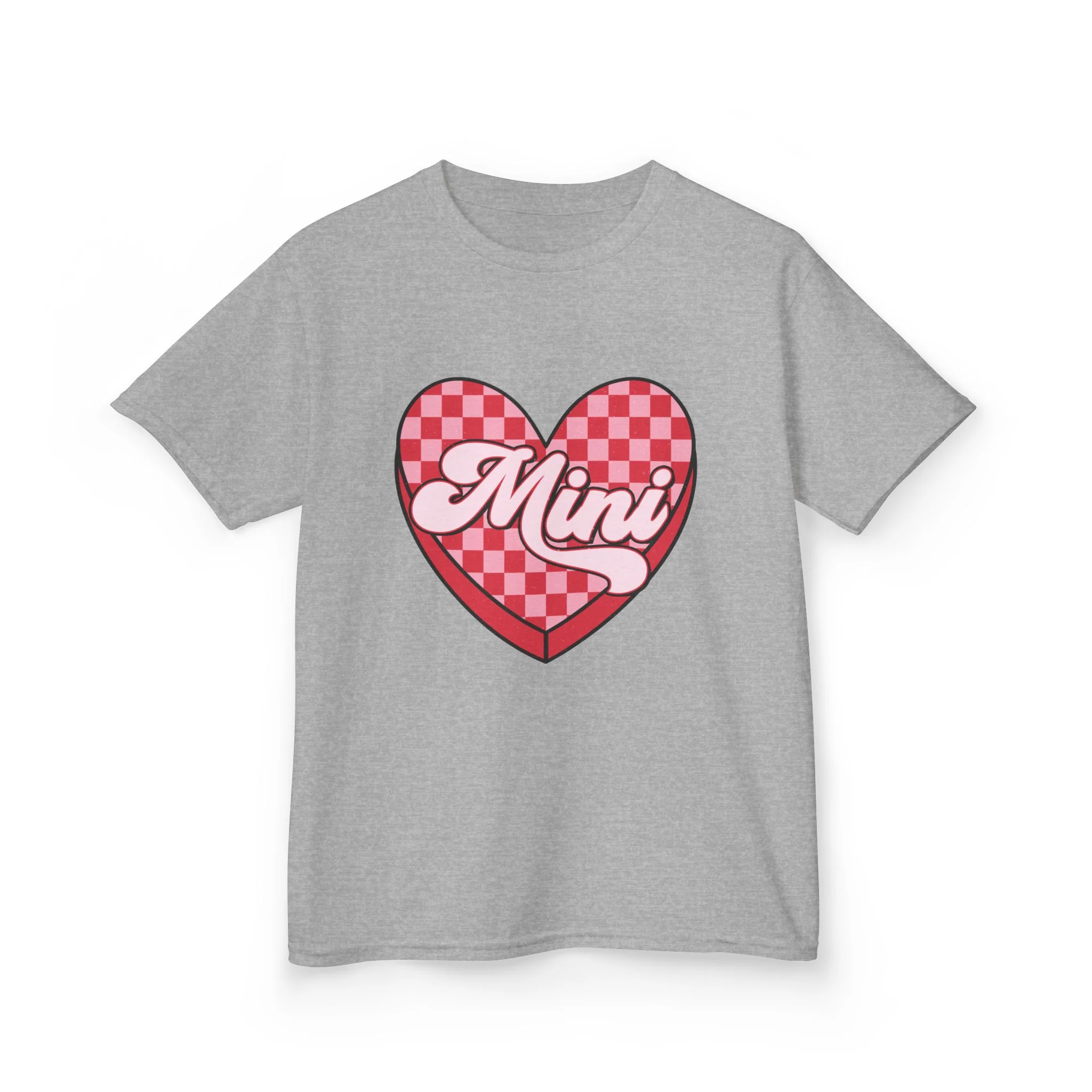 Mini Heart Checkerboard Kids Tee | Pink Retro Script