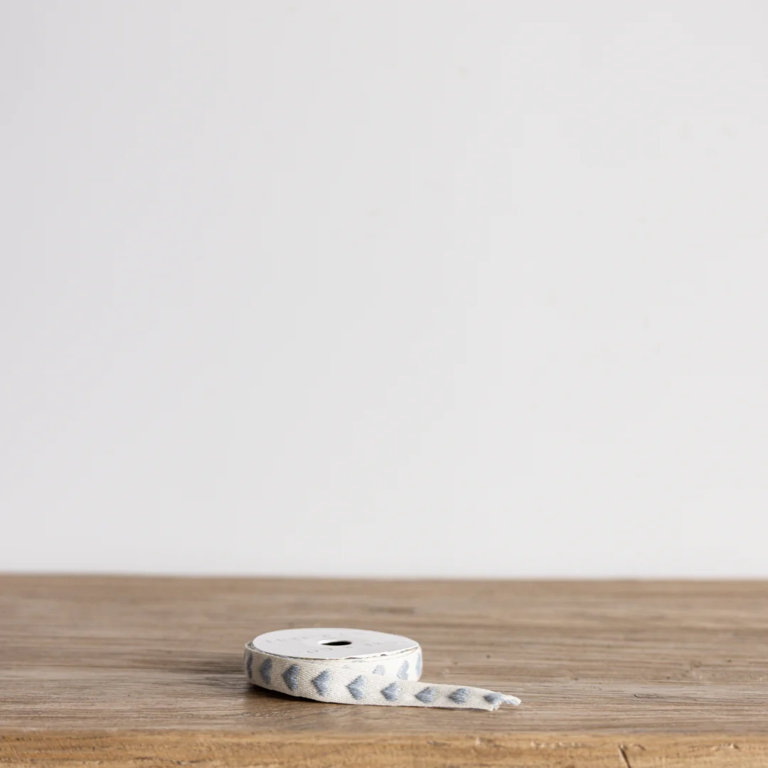 Dusty Blue Hearts Woven Ribbon