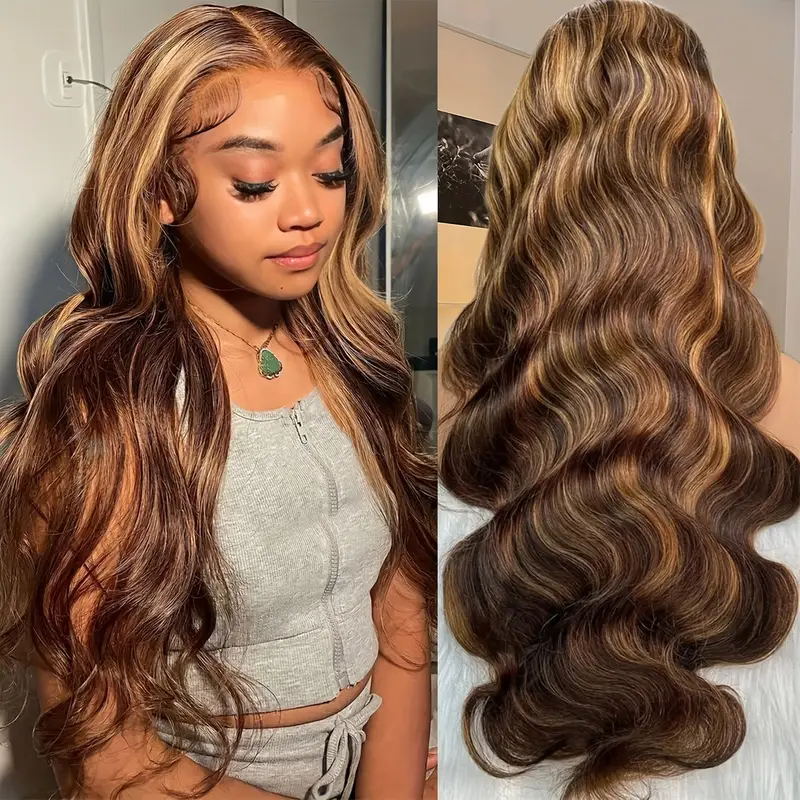 Clearance Honey Blonde Highlight Straight/Body Wave HD Lace Human Hair Wig