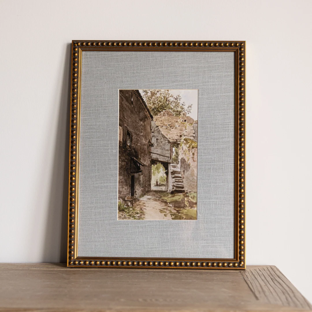 Vintage Watercolor European Beaded Framed Art Large