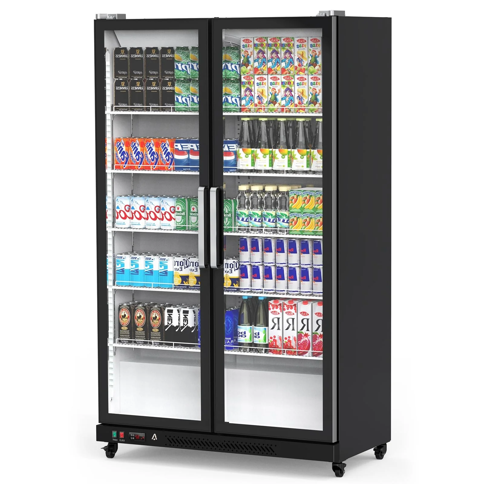Commercial Refrigerator, Glass Door with LED Lighting Upright Beverage Display Cooler for Home, Store, Gym, or Office, Featuring Double Swing Doors and 39 cu.ft