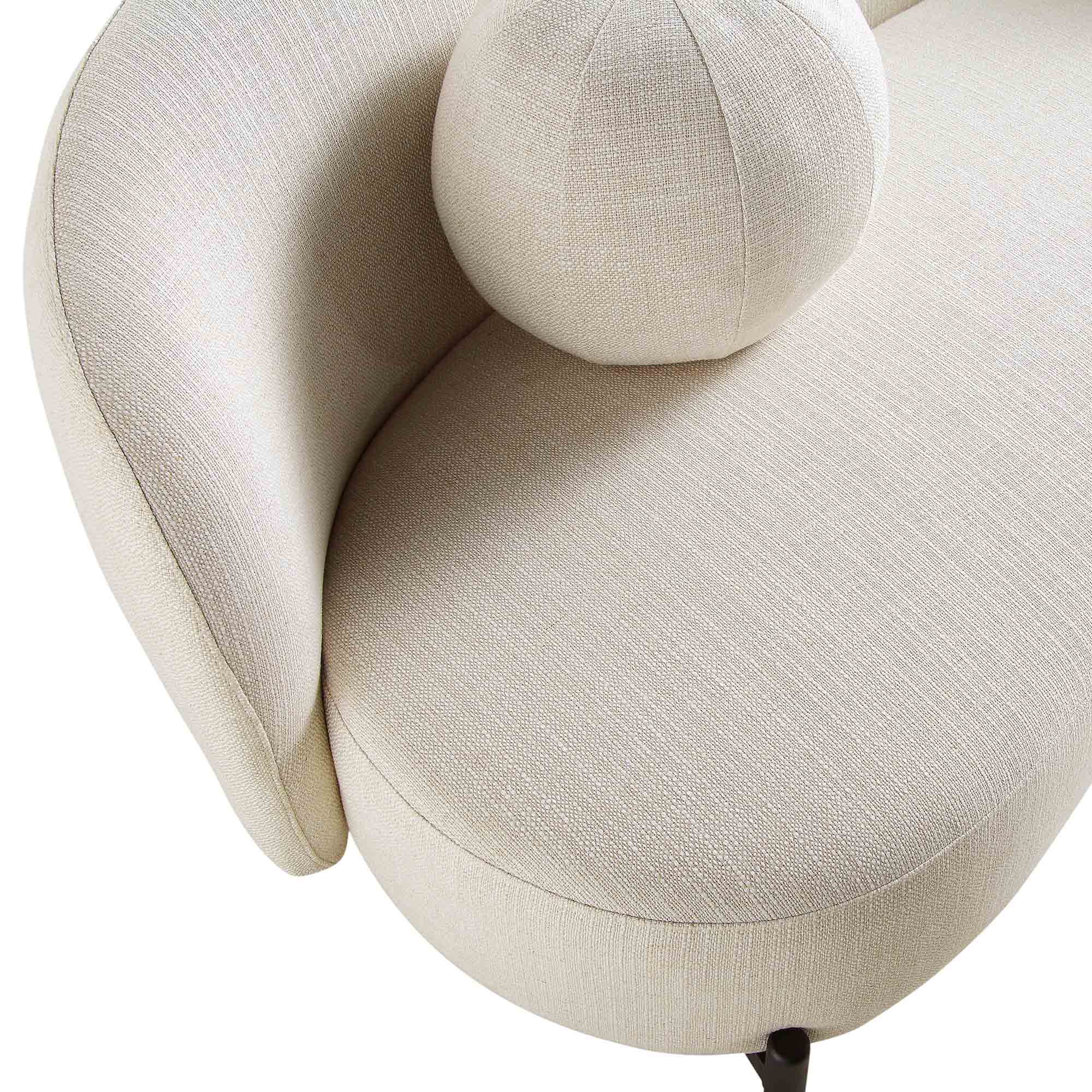3-Seater Curved Sofa with Ball Cushions, Beige Linen Blend
