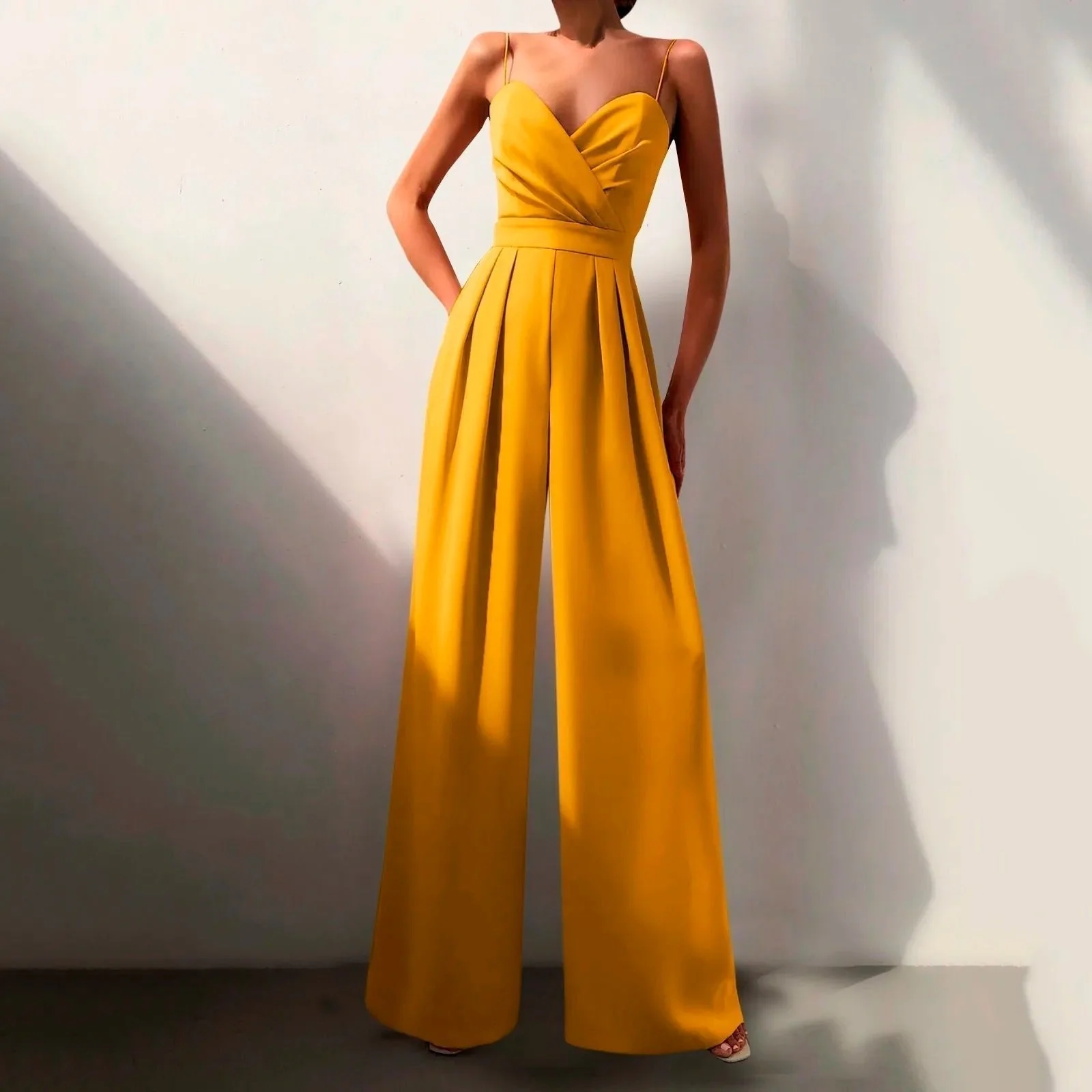Women��s Elegant Wide Leg Jumpsuit Sweetheart Neck Spaghetti Strap Style