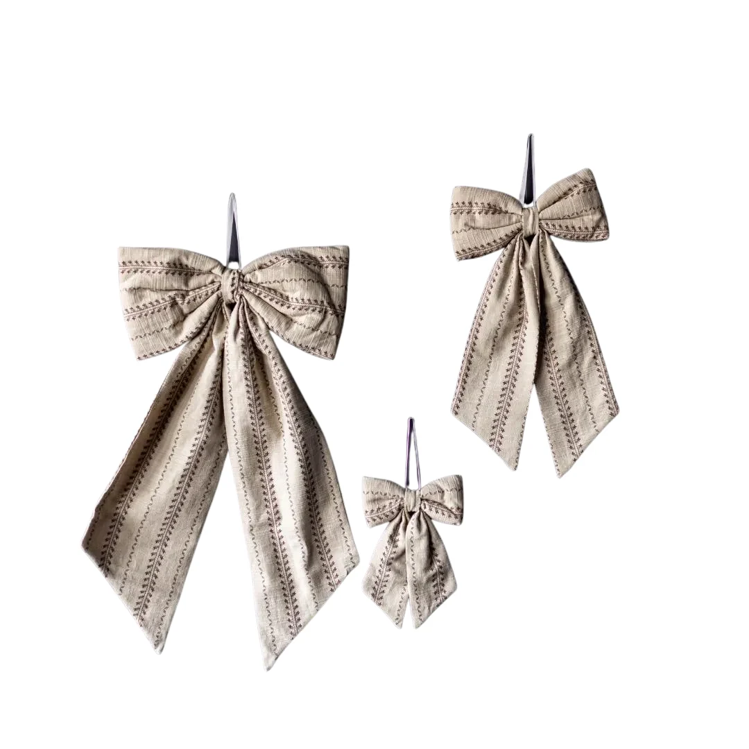 Folk Beige Stripe Fabric Bows