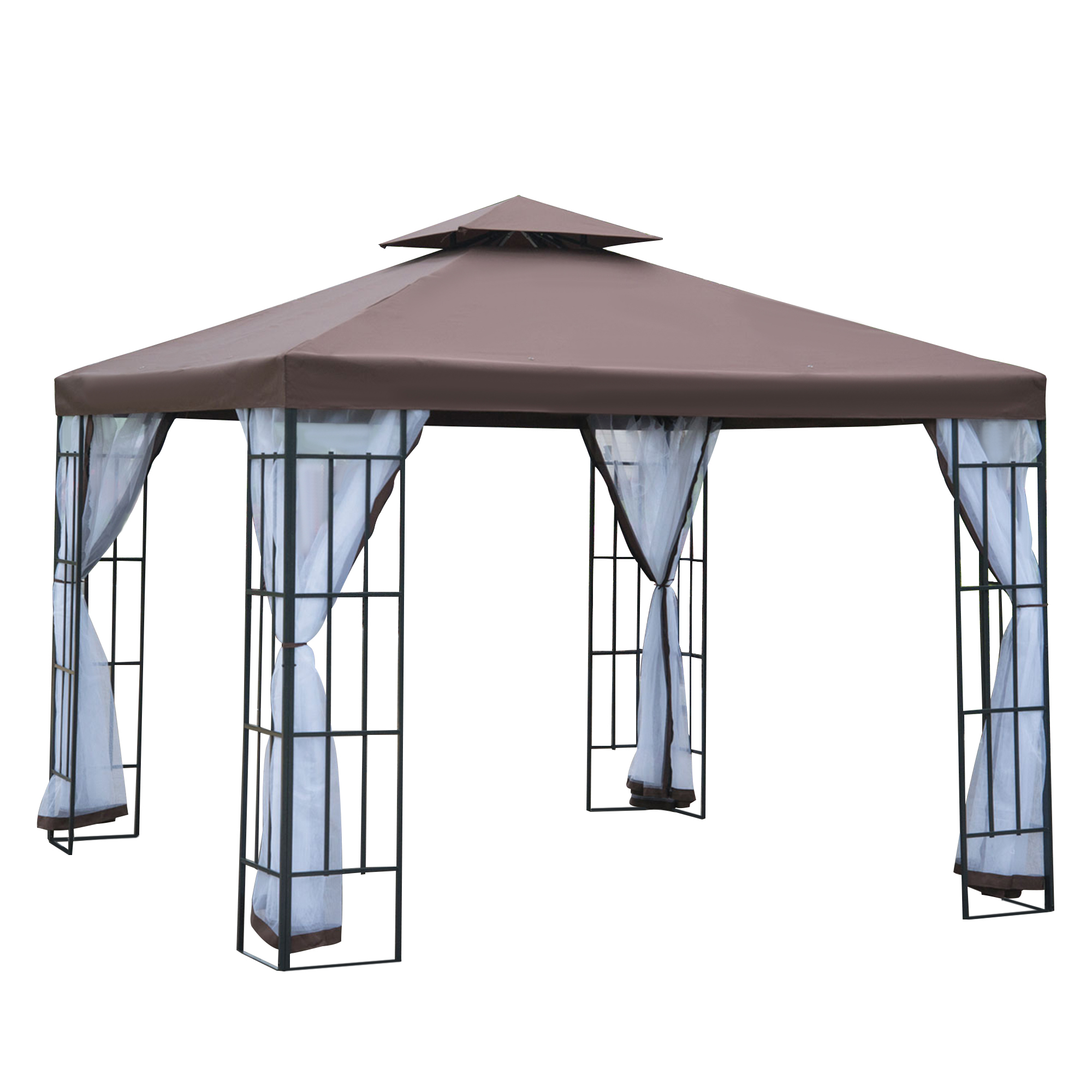 Outsunny Partytent in de tuin partytent paviljoen tuintent feesttent dubbel dak 3 x 3 m bruin