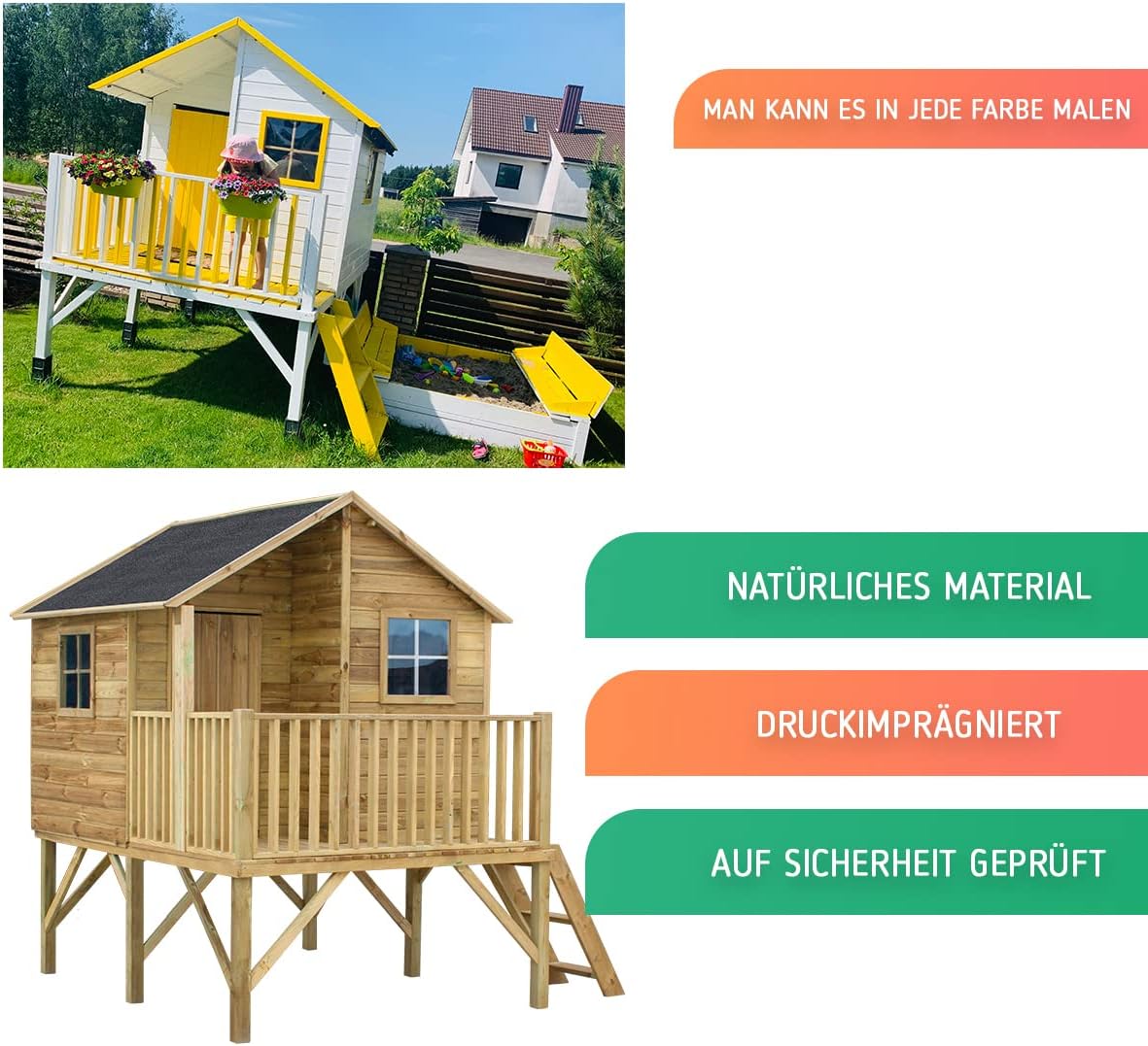 Gartenhaus Kinder - Spielhaus Kinder Outdoor - Aus Imprägniertem Gehobeltem Kiefernholz - Originell und Einzigartig Gartenspielhaus