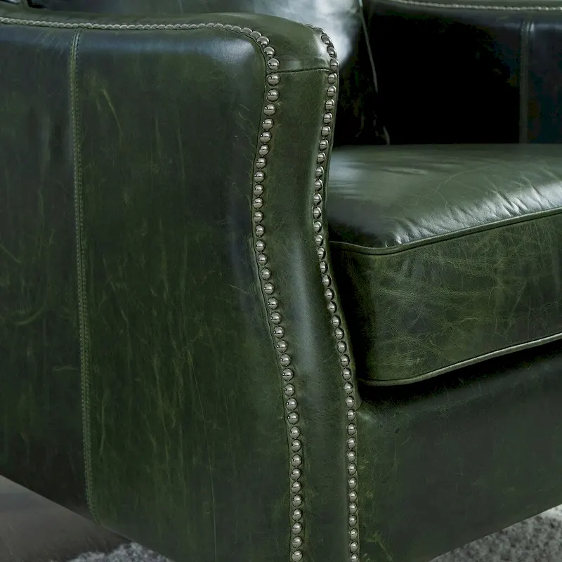 Essex Distressed Green Top Grain Leather Sofa and Two Chairs Set